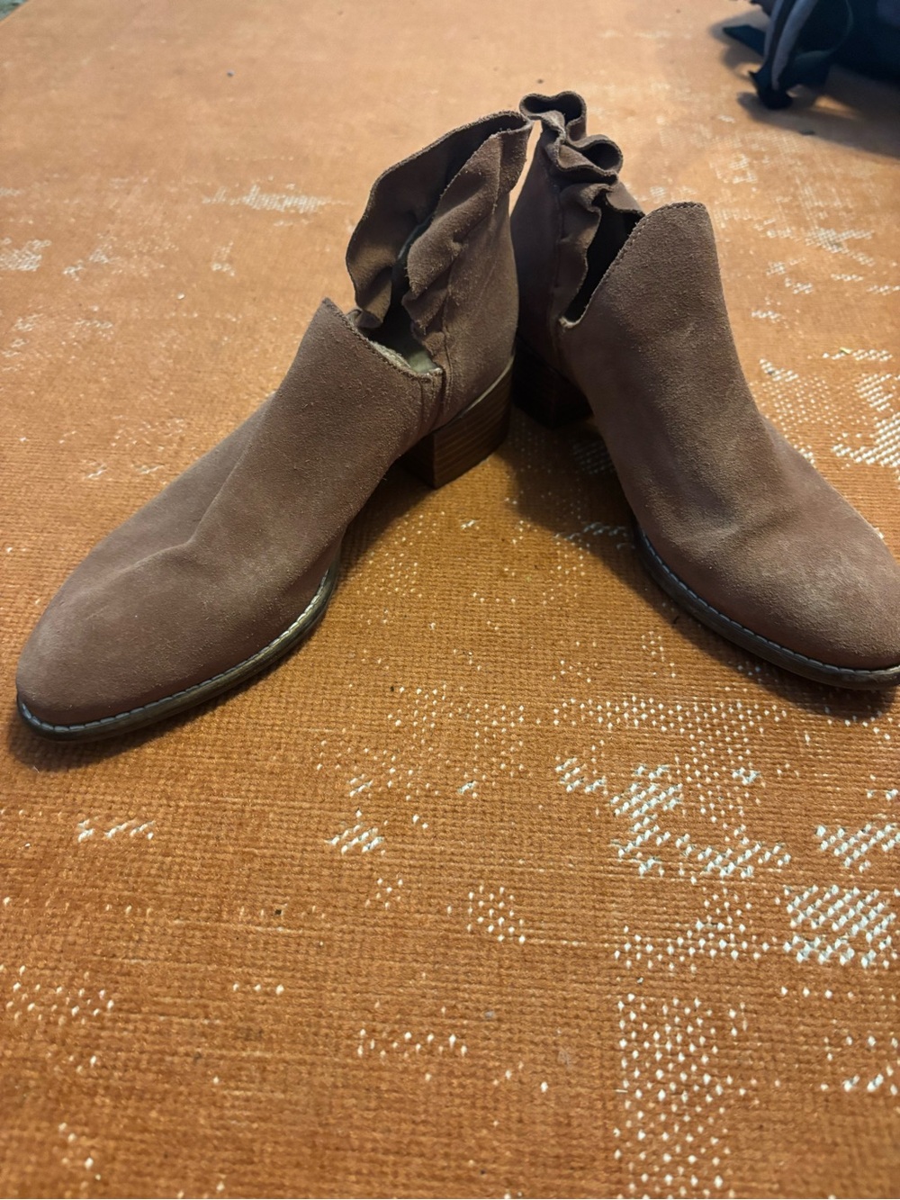 Women’s Brown Suede Ankle Boot - Ruffle Detail